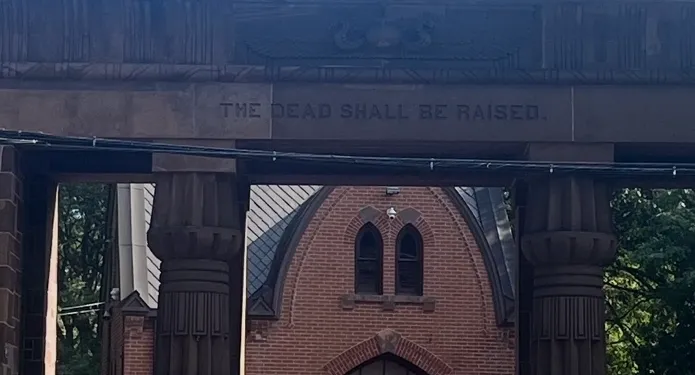 Architectural arch with columns and text